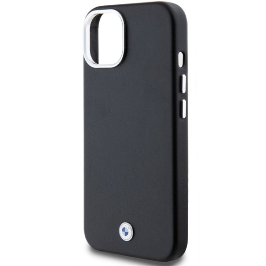 Husa pentru iPhone 15 - BMW Leather Signature Wrapped Metal MagSafe (BMHMP15S23PUFWK) - Black