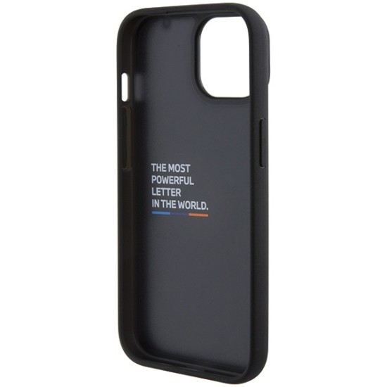 Husa pentru iPhone 15 - BMW Leather Stamp Tricolor (BMHCP15S22PTDK) - Black