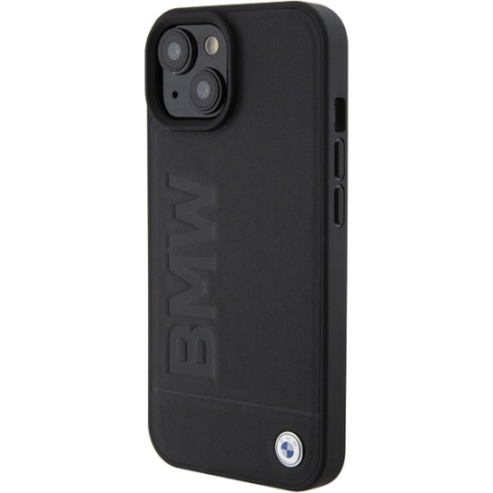 Husa pentru iPhone 15 - BMW Natural Leather Hot Stamp (BMHCP15SSLLBK) - Black