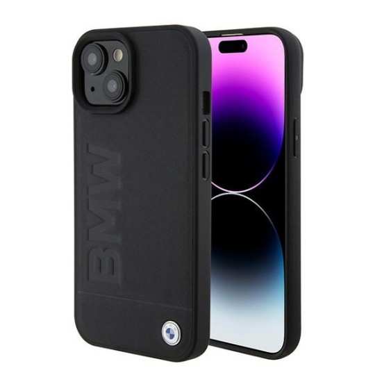 Husa pentru iPhone 15 - BMW Natural Signature Logo Imprint (BMHMP15SSLLBK) - Black