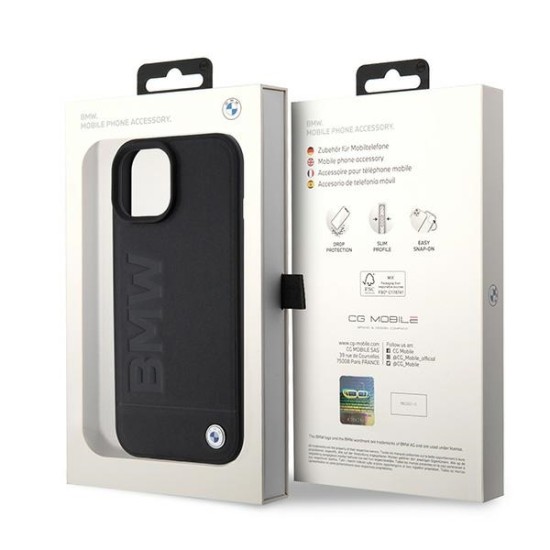 Husa pentru iPhone 15 - BMW Natural Signature Logo Imprint (BMHMP15SSLLBK) - Black