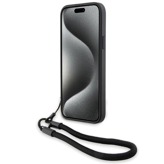 Husa pentru iPhone 15 - BMW Signature Leather Wordmark Cord (BMHCP15S23RMRLK) - Black