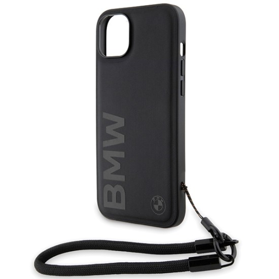 Husa pentru iPhone 15 - BMW Signature Leather Wordmark Cord (BMHCP15S23RMRLK) - Black