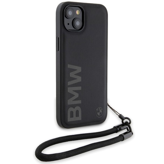 Husa pentru iPhone 15 - BMW Signature Leather Wordmark Cord (BMHCP15S23RMRLK) - Black