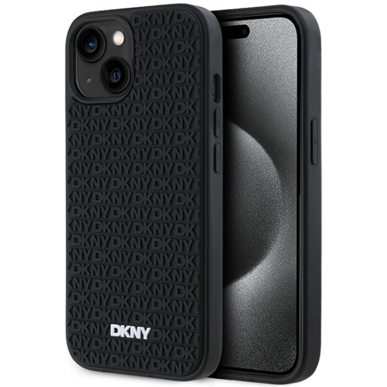 Husa pentru iPhone 15 - DKNY Hardcase 3D Rubber Repeat Pattern (DKHCP15S3DRPWK) - Black