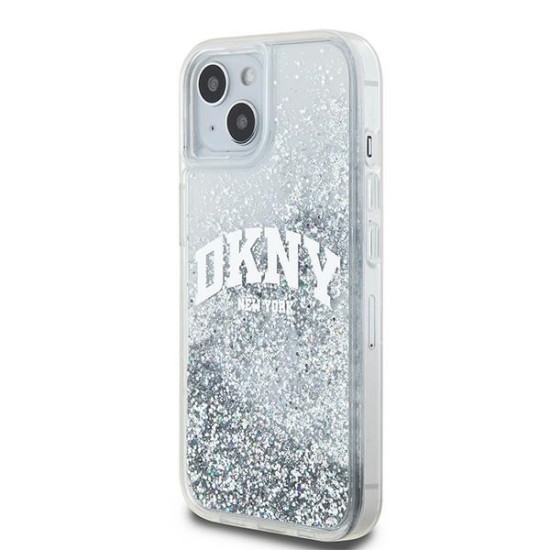 Husa pentru iPhone 15 - DKNY Hardcase Liquid Glitter Big Logo (DKHCP15SLBNAET) - White