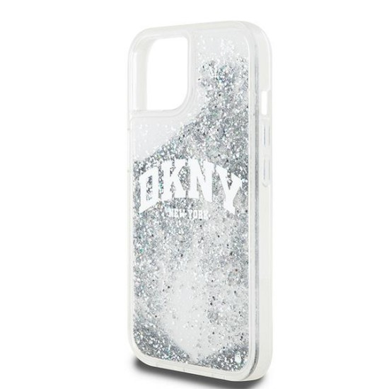 Husa pentru iPhone 15 - DKNY Hardcase Liquid Glitter Big Logo (DKHCP15SLBNAET) - White