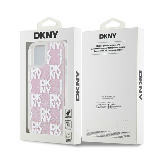 Husa pentru iPhone 15 - DKNY Hardcase Liquid Glitter Multilogo (DKHCP15SLCPEPP) - Pink