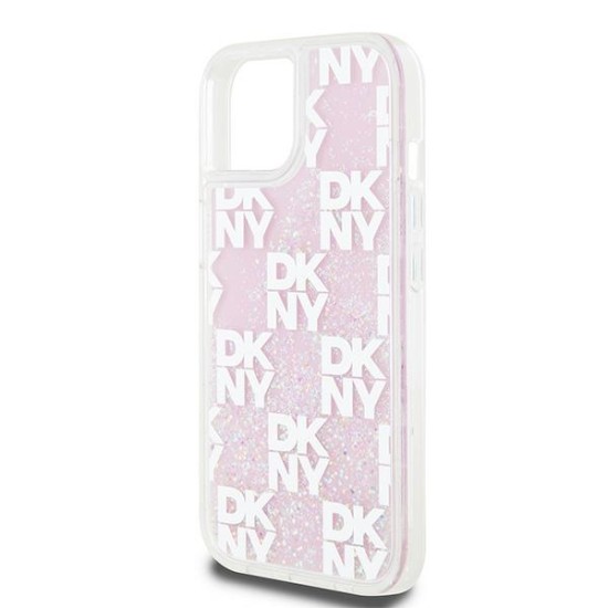 Husa pentru iPhone 15 - DKNY Hardcase Liquid Glitter Multilogo (DKHCP15SLCPEPP) - Pink