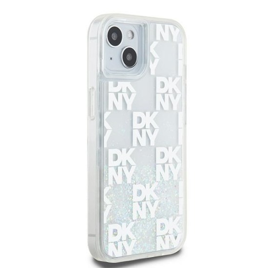 Husa pentru iPhone 15 - DKNY Hardcase Liquid Glitter Multilogo (DKHCP15SLCPEPT) - White