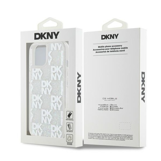 Husa pentru iPhone 15 - DKNY Hardcase Liquid Glitter Multilogo (DKHCP15SLCPEPT) - White