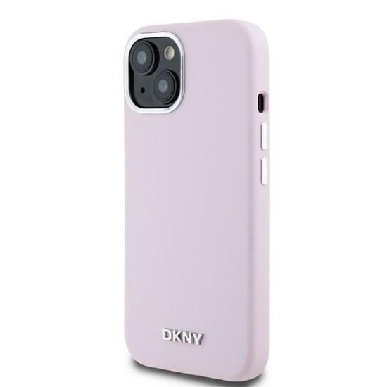 Husa pentru iPhone 15 - DKNY Hardcase Liquid Silicone Small Metal Logo MagSafe (DKHMP15SSMCHLP) - Pink