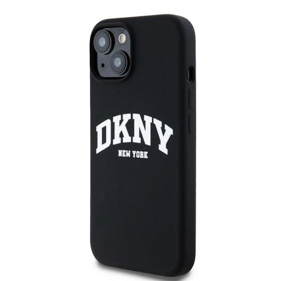 Husa pentru iPhone 15 - DKNY Hardcase Liquid Silicone White Printed Logo MagSafe (DKHMP15SSNYACH) - Black