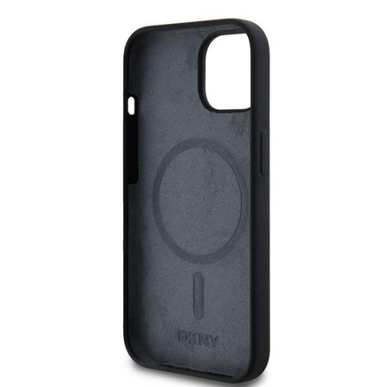 Husa pentru iPhone 15 - DKNY Hardcase Liquid Silicone White Printed Logo MagSafe (DKHMP15SSNYACH) - Black