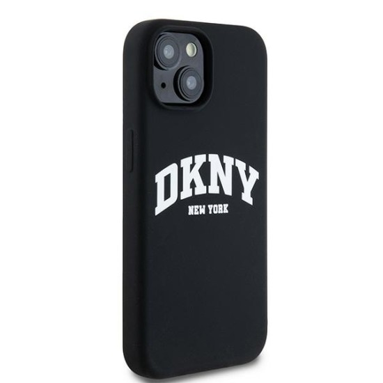 Husa pentru iPhone 15 - DKNY Hardcase Liquid Silicone White Printed Logo MagSafe (DKHMP15SSNYACH) - Black