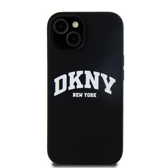 Husa pentru iPhone 15 - DKNY Hardcase Liquid Silicone White Printed Logo MagSafe (DKHMP15SSNYACH) - Black