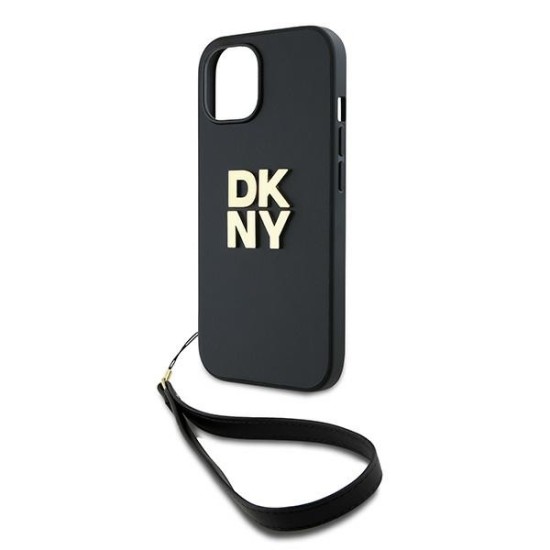 Husa pentru iPhone 15 - DKNY Hardcase Wrist Strap Stock Logo (DKHCP15SPBSWSK) - Black