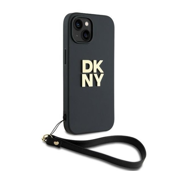 Husa pentru iPhone 15 - DKNY Hardcase Wrist Strap Stock Logo (DKHCP15SPBSWSK) - Black