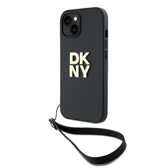 Husa pentru iPhone 15 - DKNY Hardcase Wrist Strap Stock Logo (DKHCP15SPBSWSK) - Black