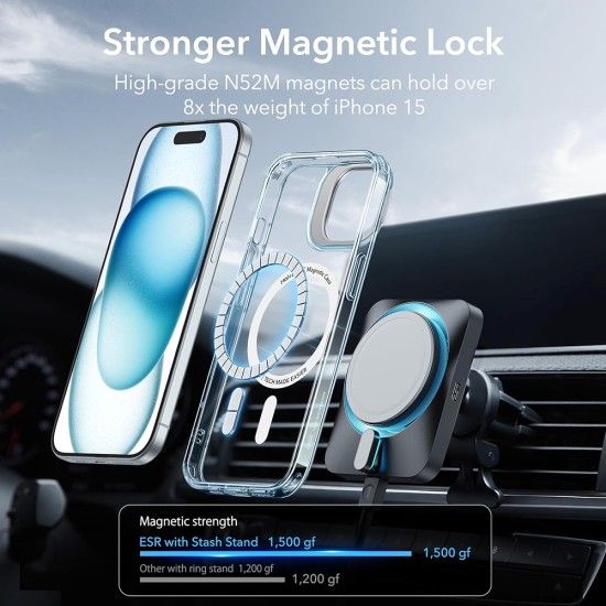 Husa pentru iPhone 15 - ESR Classic Hybrid HaloLock Kickstand - Clear Blue