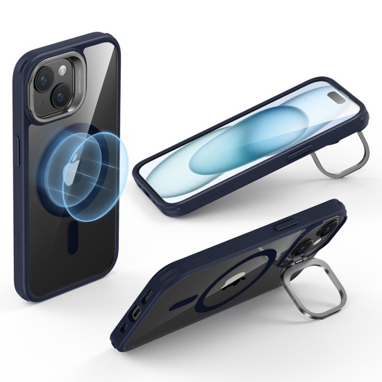 Husa pentru iPhone 15 - ESR Classic Hybrid HaloLock Kickstand - Clear Dark Blue