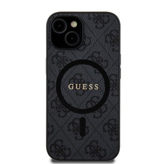 Husa pentru iPhone 15 - Guess 4G Ring Classic Logo MagSafe (GUHMP15SG4GFRK) - Black