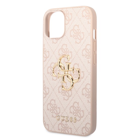 Husa pentru iPhone 15 - Guess Leather 4G Metal Logo (GUHCP15S4GMGPI) - Pink