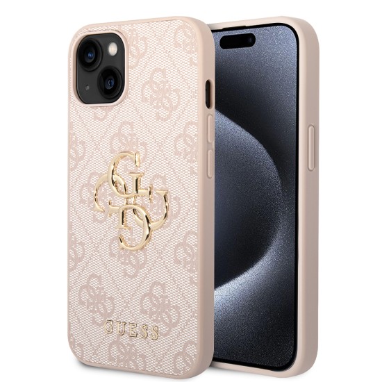 Husa pentru iPhone 15 - Guess Leather 4G Metal Logo (GUHCP15S4GMGPI) - Pink