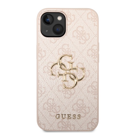 Husa pentru iPhone 15 - Guess Leather 4G Metal Logo (GUHCP15S4GMGPI) - Pink