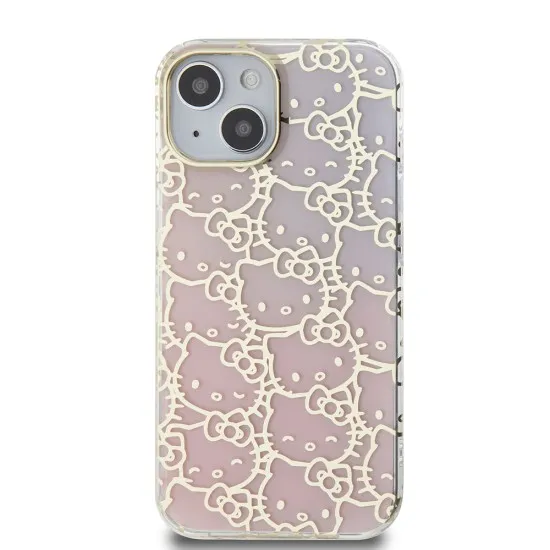 Husa pentru iPhone 15 - Hello Kitty Hardcase IML Gradient Electrop Crowded Kitty Head (HKHCP15SHCHPEP) - Pink