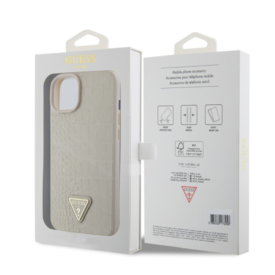 Husa pentru iPhone 15 / iPhone 14 / iPhone 13 - Croco Triangle Metal Logo (GUHCP15SPCRTHCD) - Gold