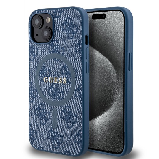 Husa pentru iPhone 15 / iPhone 14 / iPhone 13 - Guess 4G Collection Leather MagSafe (GUHMP15SG4GFRB) - Blue