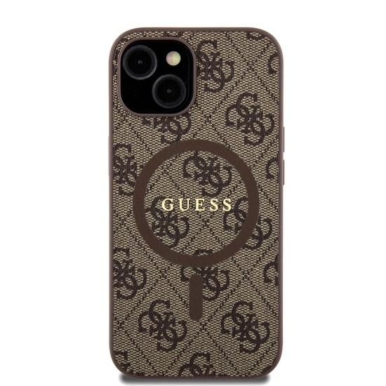 Husa pentru iPhone 15 / iPhone 14 / iPhone 13 - Guess 4G Collection Leather MagSafe (GUHMP15SG4GFRW) - Brown