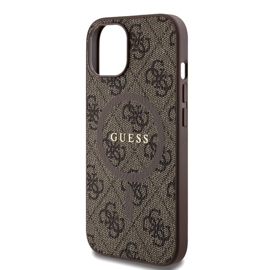 Husa pentru iPhone 15 / iPhone 14 / iPhone 13 - Guess 4G Collection Leather MagSafe (GUHMP15SG4GFRW) - Brown