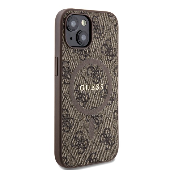 Husa pentru iPhone 15 / iPhone 14 / iPhone 13 - Guess 4G Collection Leather MagSafe (GUHMP15SG4GFRW) - Brown