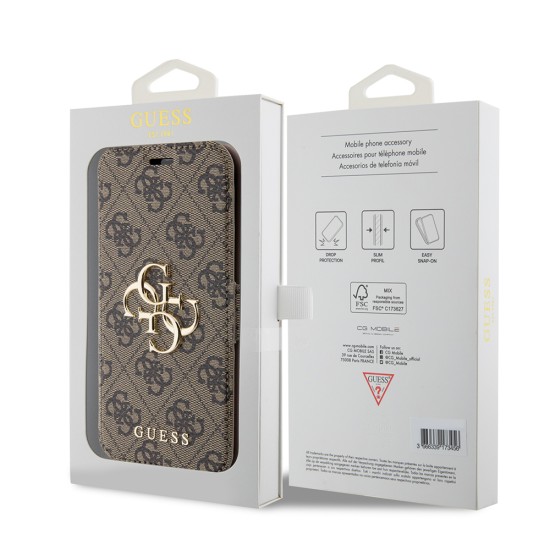 Husa pentru iPhone 15 / iPhone 14 / iPhone 13 - Guess Book 4G (GUBKP15S4GMGBR) - Brown