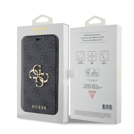 Husa pentru iPhone 15 / iPhone 14 / iPhone 13 - Guess Book 4G (GUBKP15S4GMGGR) - Grey