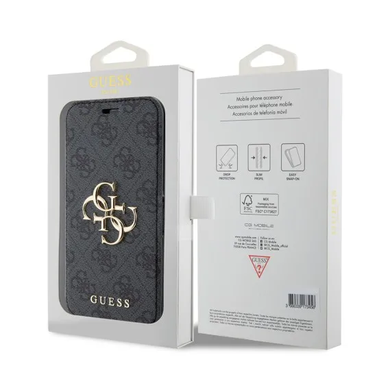Husa pentru iPhone 15 / iPhone 14 / iPhone 13 - Guess Book 4G (GUBKP15S4GMGGR) - Grey Husa pentru iPhone 15 / iPhone 14 / iPhone 13 - Guess Book 4G (GUBKP15S4GMGGR) - Grey