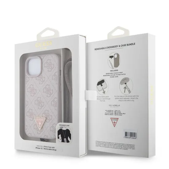 Husa pentru iPhone 15 / iPhone 14 / iPhone 13 - Guess Crossbody 4G Metal Logo (GUHCP15SP4TDSCPP) - Pink Husa pentru iPhone 15 / iPhone 14 / iPhone 13 - Guess Crossbody 4G Metal Logo (GUHCP15SP4TDSCPP) - Pink