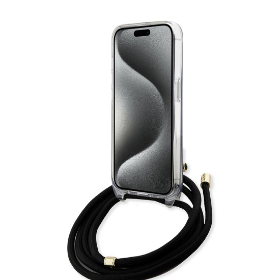 Husa pentru iPhone 15 / iPhone 14 / iPhone 13 - Guess Crossbody Cord 4G Print (GUHCP15SHC4SEK) - Black