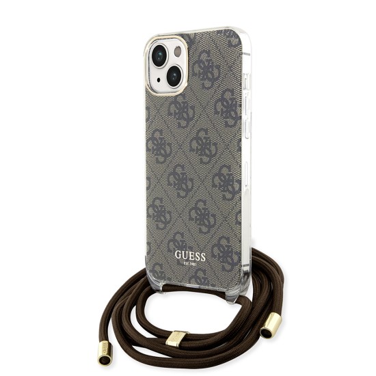 Husa pentru iPhone 15 / iPhone 14 / iPhone 13 - Guess Crossbody Cord 4G Print (GUHCP15SHC4SEW) - Brown