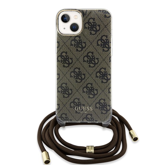 Husa pentru iPhone 15 / iPhone 14 / iPhone 13 - Guess Crossbody Cord 4G Print (GUHCP15SHC4SEW) - Brown