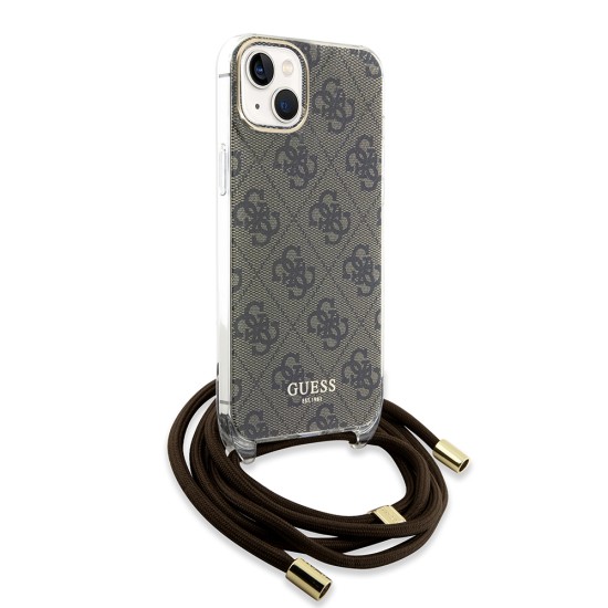 Husa pentru iPhone 15 / iPhone 14 / iPhone 13 - Guess Crossbody Cord 4G Print (GUHCP15SHC4SEW) - Brown