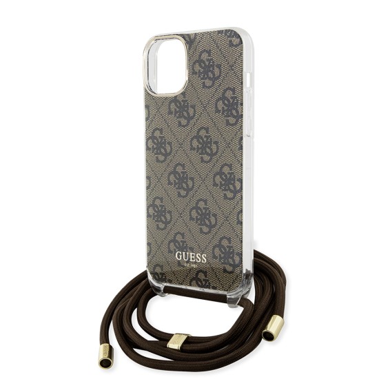 Husa pentru iPhone 15 / iPhone 14 / iPhone 13 - Guess Crossbody Cord 4G Print (GUHCP15SHC4SEW) - Brown