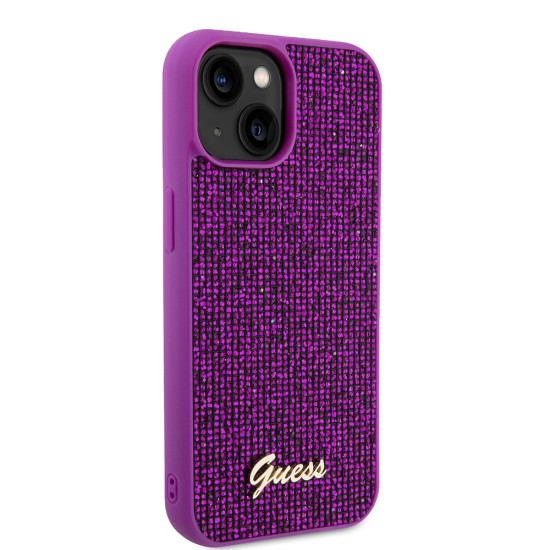 Husa pentru iPhone 15 / iPhone 14 / iPhone 13 - Guess Disco Metal Script (GUHCP15SPMSDGSF) - Fuchsia