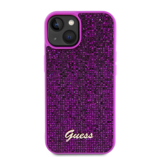 Husa pentru iPhone 15 / iPhone 14 / iPhone 13 - Guess Disco Metal Script (GUHCP15SPMSDGSF) - Fuchsia