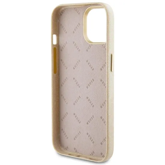 Husa pentru iPhone 15 / iPhone 14 / iPhone 13 - Guess Glitter Glossy Script (GUHCP15SPGMCSD) - Sparkle Beige Husa pentru iPhone 15 / iPhone 14 / iPhone 13 - Guess Glitter Glossy Script (GUHCP15SPGMCSD) - Sparkle Beige