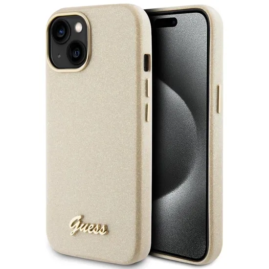 Husa pentru iPhone 15 / iPhone 14 / iPhone 13 - Guess Glitter Glossy Script (GUHCP15SPGMCSD) - Sparkle Beige Husa pentru iPhone 15 / iPhone 14 / iPhone 13 - Guess Glitter Glossy Script (GUHCP15SPGMCSD) - Sparkle Beige