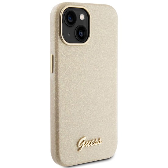 Husa pentru iPhone 15 / iPhone 14 / iPhone 13 - Guess Glitter Glossy Script (GUHCP15SPGMCSD) - Sparkle Beige