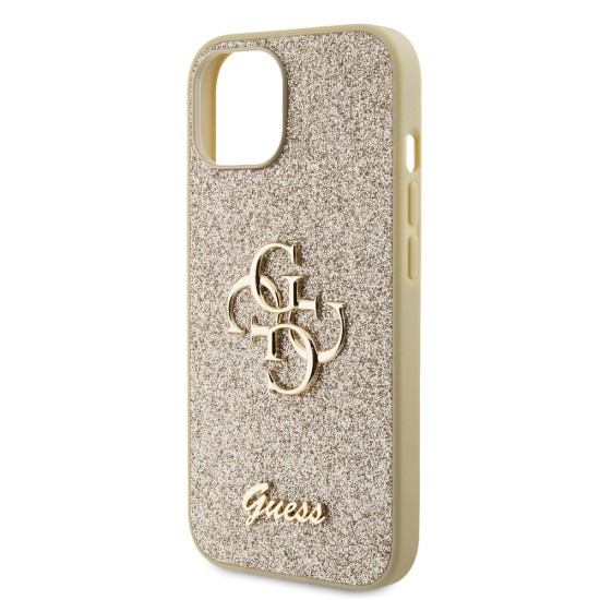 Husa pentru iPhone 15 / iPhone 14 / iPhone 13 - Guess Glitter Script Big 4G (GUHCP15SHG4SGD) - Gold